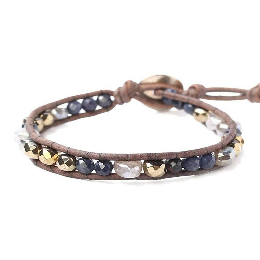 Chan Luu Blue Mix Stone Bead Leather Wrap Bracelet